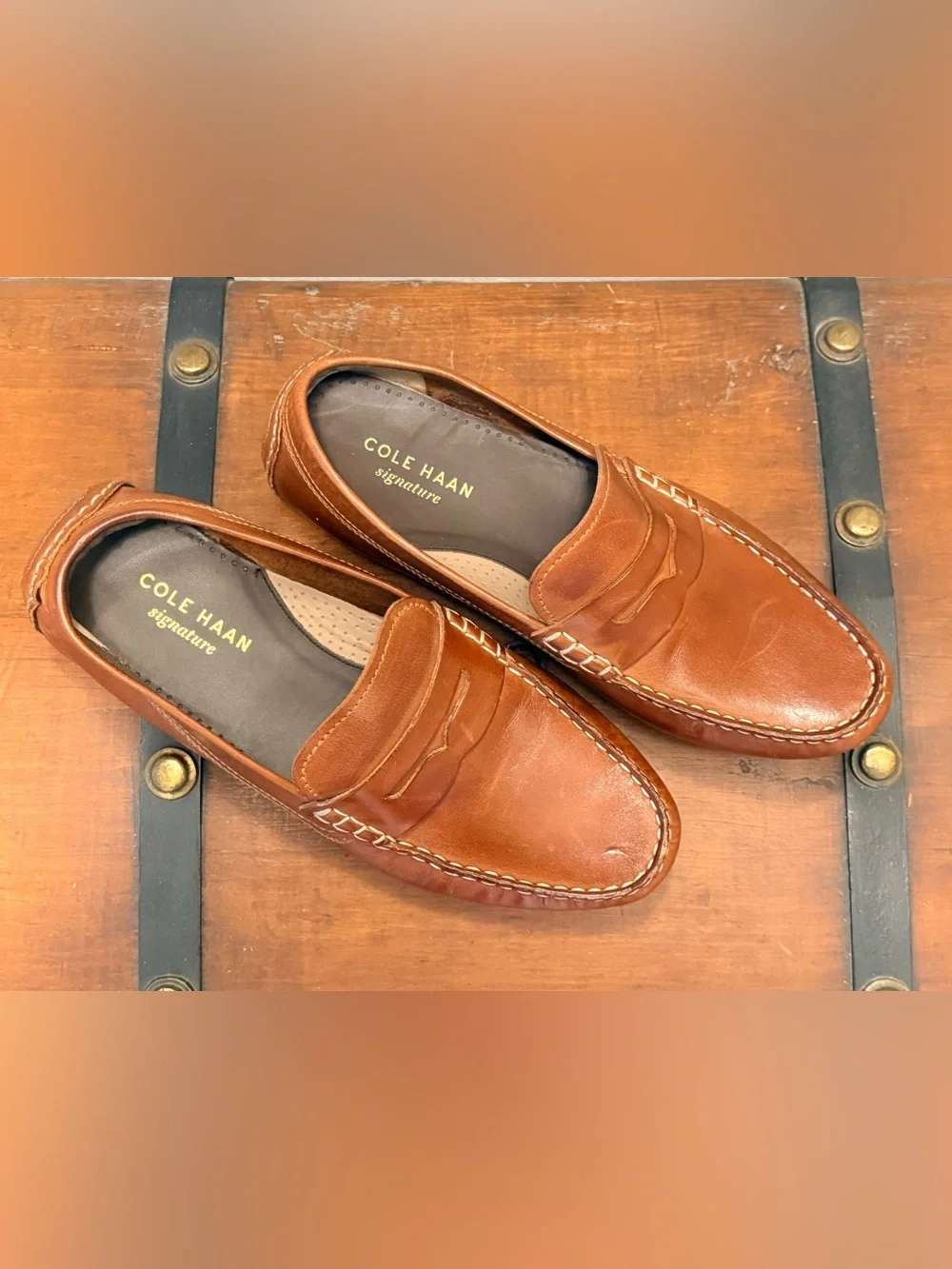 Cole Haan Tan Leather Driver Penny Loafers